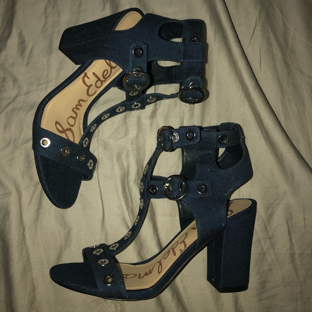Sam Edelman Denim Heels with Eyelet Detail